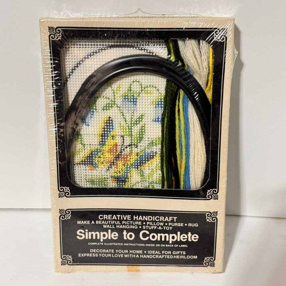 American Family Crafts Needle Point Creative Handicraft Butterfly Flower Vintage